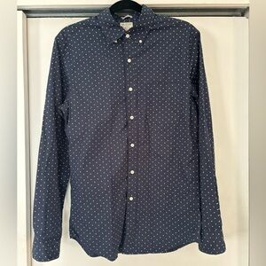 Men’s J. Crew 100% cotton navy polka dot slim fit button down oxford size S